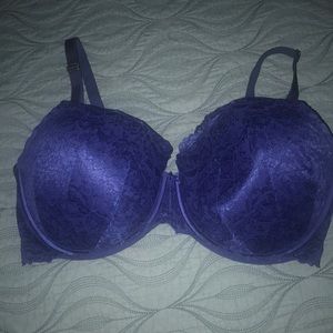 Blue Padded Lace Bra